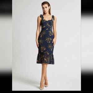 Navy Blue Floral Midi Dress